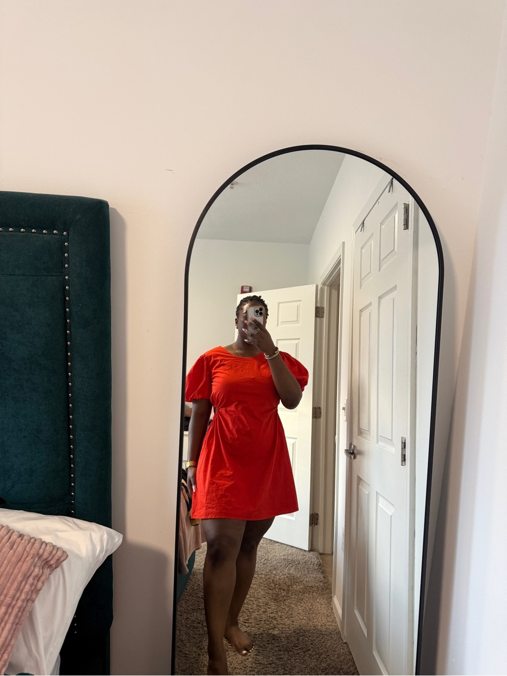 Women's Puff-Sleeve Mini Dress in Red - Picture 4 of 4